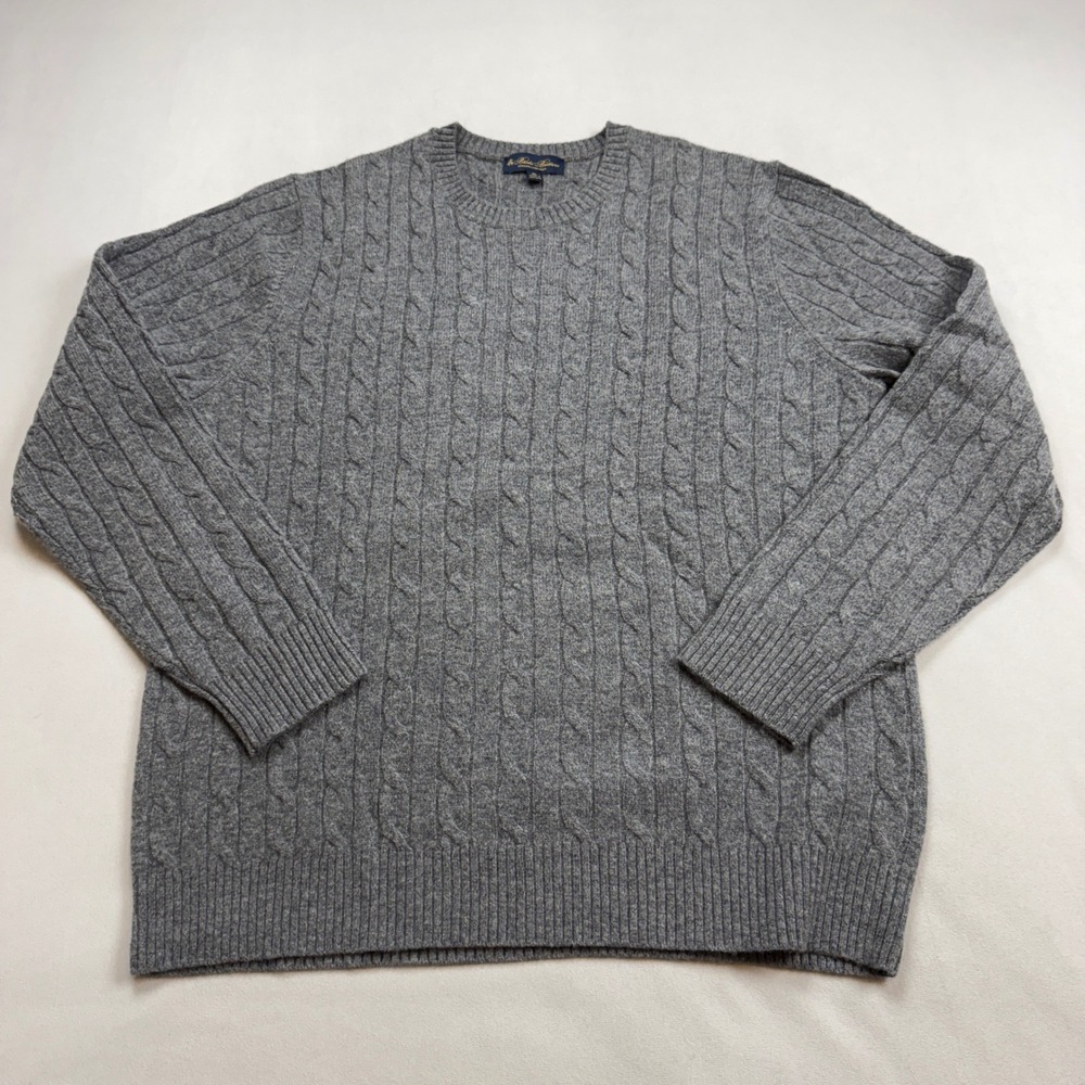 Brooks Brothers Mens XL Gray English Lambswool Cable Knit Crewneck Sweater